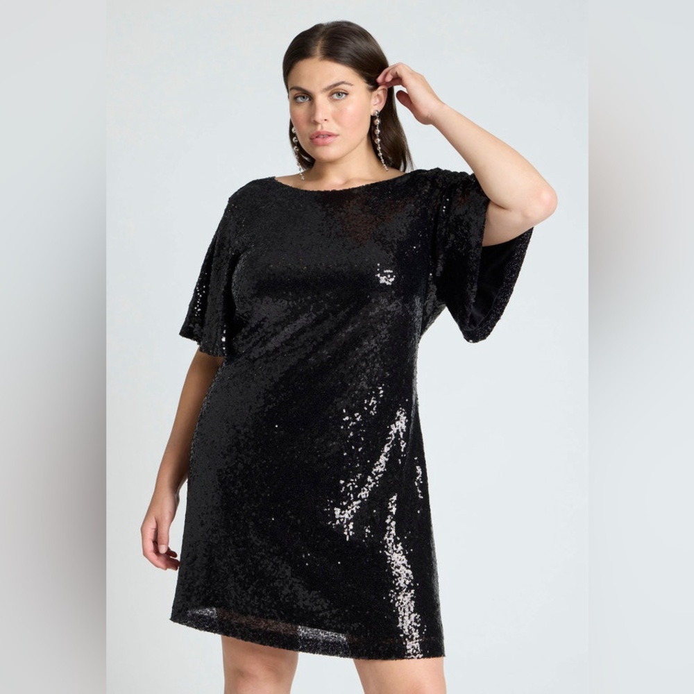 NWT Eloquii Black Sequin Cowl Back Dress Size 18 - Picture 3 of 13